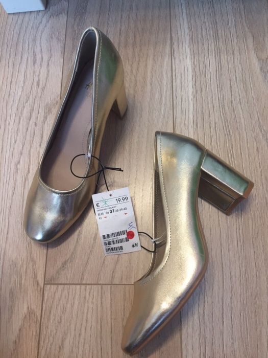 Obcasy buty wysokie złote szpilki h&m 37 botki