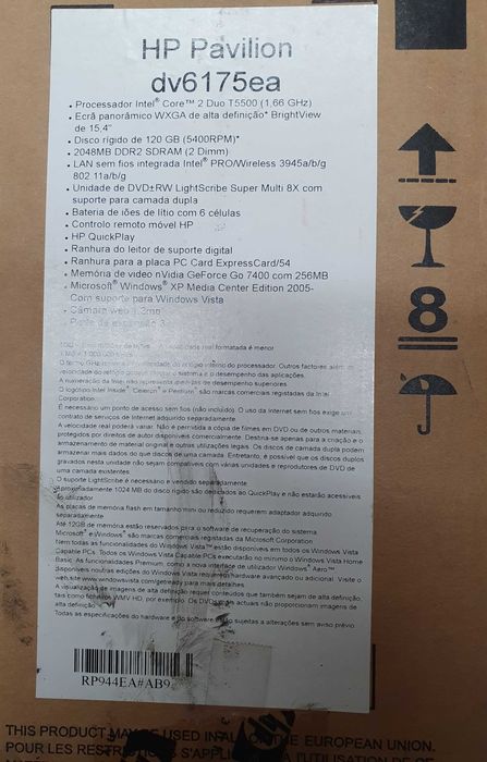 Portátil HP Pavilion DV6000 modelo dv6175ea - avariado - para peças