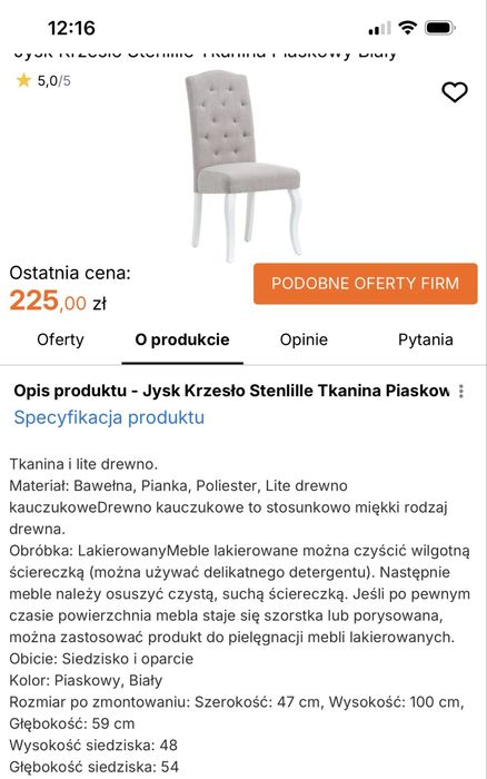 Jysk krzesło stenlille tapicerowane