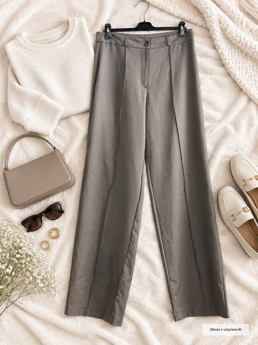 Spodnie szerokie w kant szare smart casual S