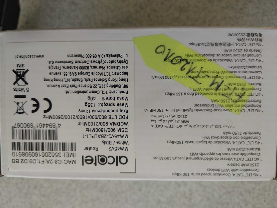 Router Alcatel Link Zone biały 4G LTE MW45V2