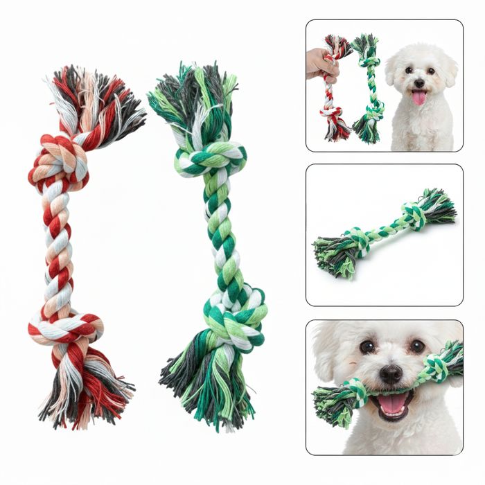Zabawka dla psa sznur bawełniany szarpak węzeł 18cm zestaw 2szt