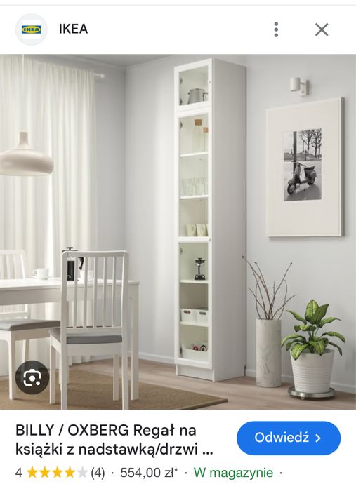 Ikea Billy Oxberg Ładny biały regał szafka Ikea z szybą