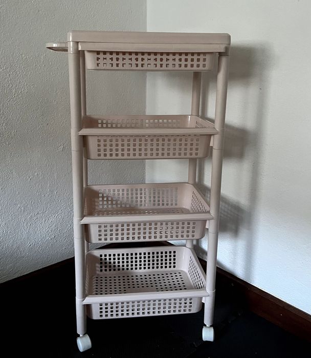 Carrinho Apoio Rosa para WC/ Cozinha 3 níveis + gaveta