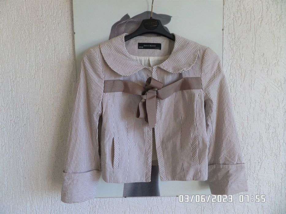 Zara krótka marynarka w paseczki z kokardą xs