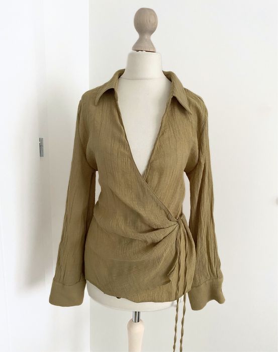 Bluzka na długi rękaw wiązana z boku M 38 zara minimal luźna