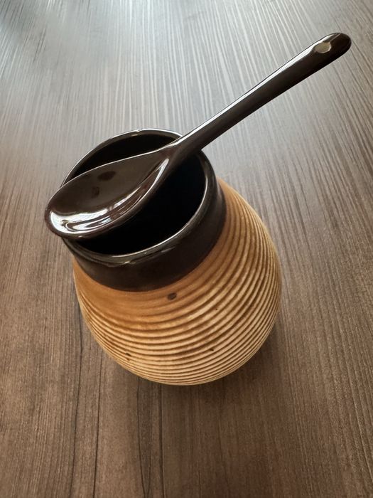 Naczynko do yerba mate ceramiczne + łyżeczka | Matero prążkowane