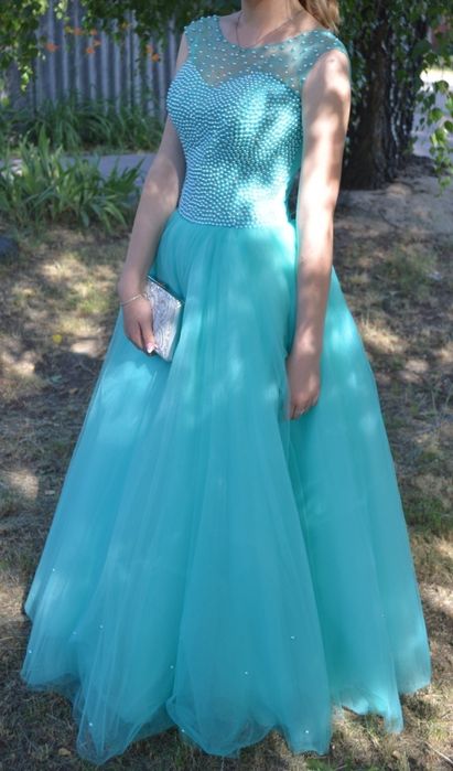 Выпускное вечернее платье, пышное бирюзовое