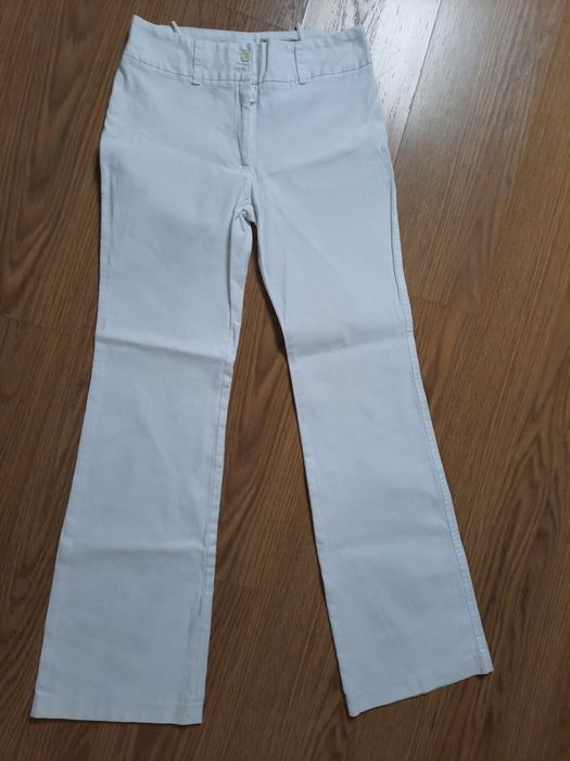 Spodnie damskie białe lato dzwony De facto S