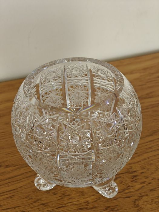 Kryształy PRL Misa na nóżkach, Wazon Kula, Owocarka