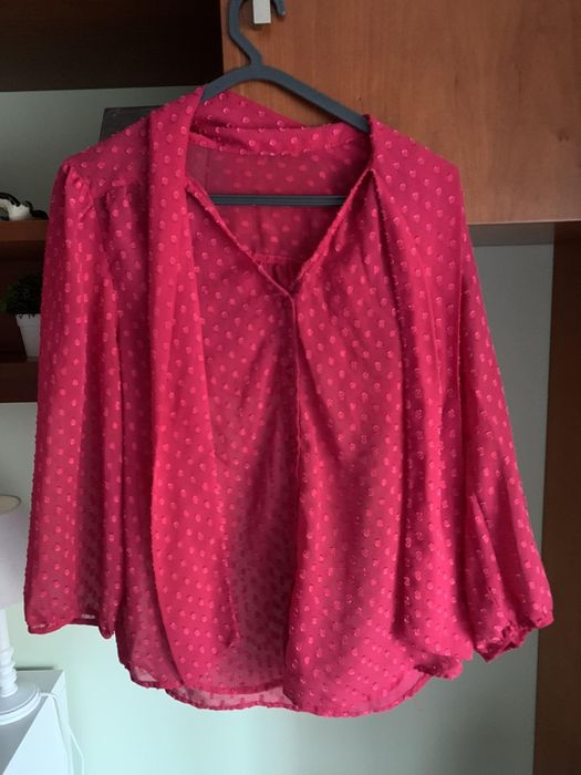 Blusa rosa com bolinhas e laço da Zara S