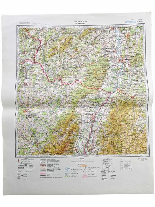 Wojskowa Mapa Topograficzna M-32-C Luxembourg 1970 Poufne 63x52