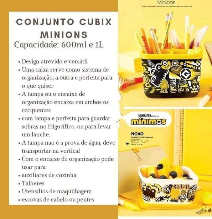 Conjunto Cubix Minions Tupperware Novo