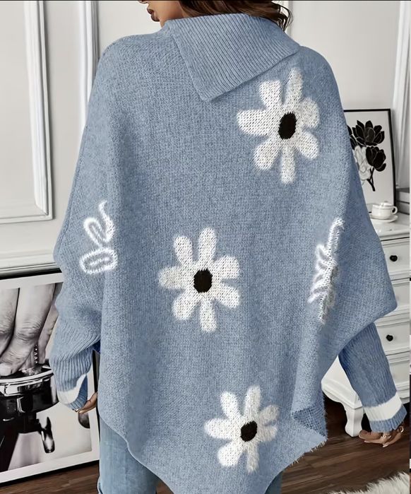 Asymetryczny sweter z kwiatowym wzorem oversize