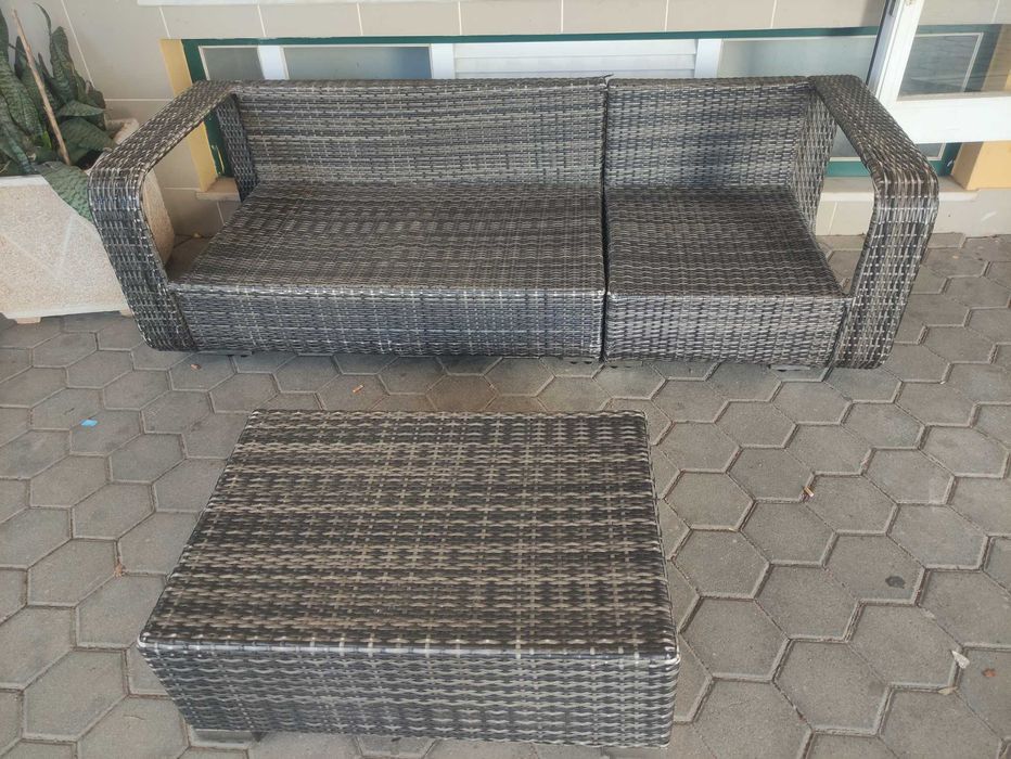 Sofá de Jardim com Mesa em Vime