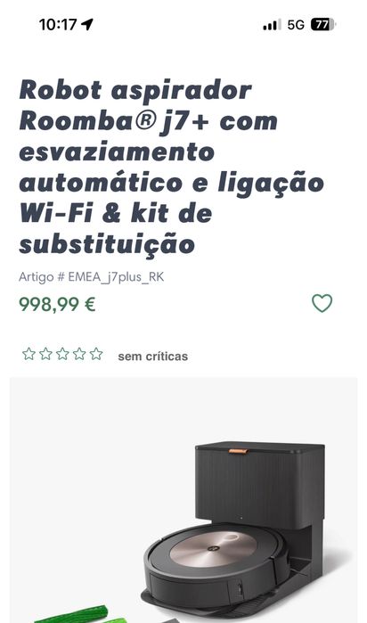 Robot aspirador Roomba j7+ com esvaziamento automatico e wifi