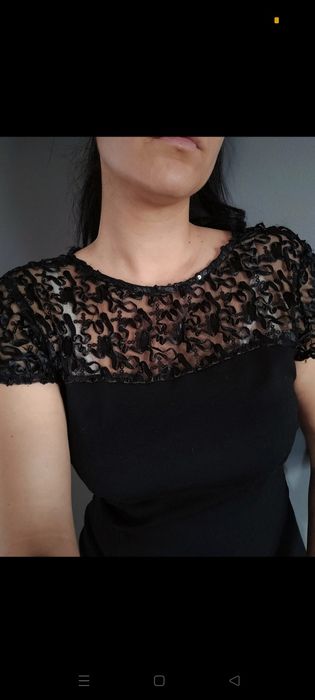 Piekna sukienka mała czarna z cekinami i koronką Kalami exclusive r.40