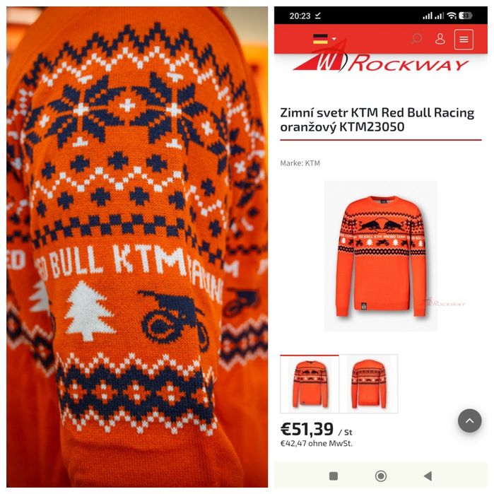 Чоловічий помаранчевий зимовий светр KTM Red Bull. Розмір L.