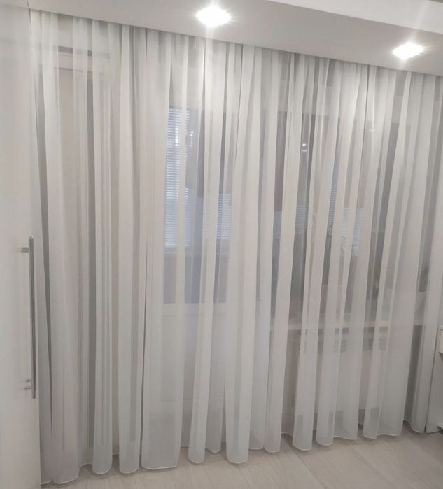Тюль із шифона з обтяжувачем біла, нова, готова, різна висота 6×2.50м.