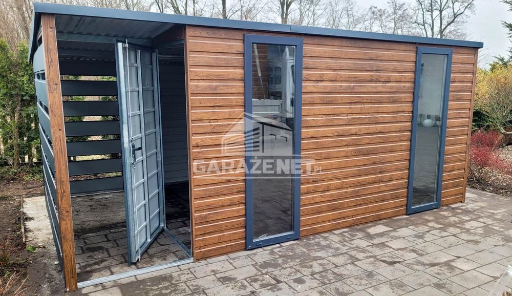 SCHOWEK DOMEK OGRODOWY 4,5X2,5 m + Wiata 1,5X2,5 Drzwi 2X Okno GB414