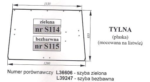 John Deere 1640,3040 - szyba tylna S 114 S 115 S 116 S 117 S 118 S 119