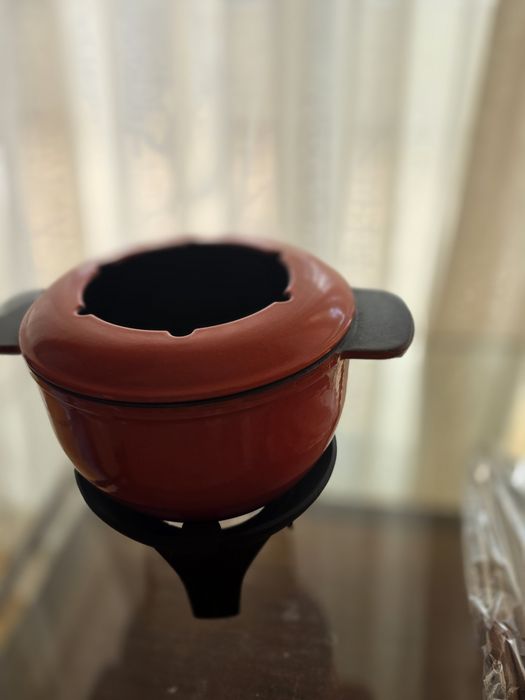Conjunto Fondue Senior Ferro Fundido Laranja Acessórios