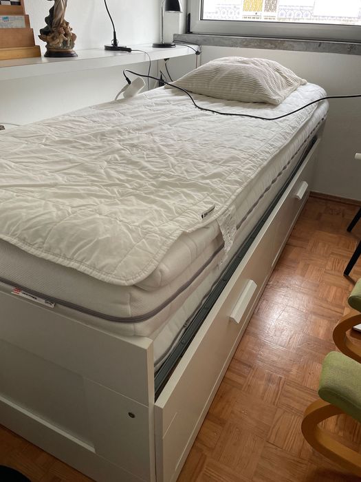 IKEA Brimnes cama individ/dupla c/2 gav/2 colchões, 80x200cm