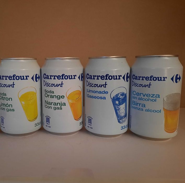 Lote de 110 latas de bebidas diversas - Carrefour, DIA