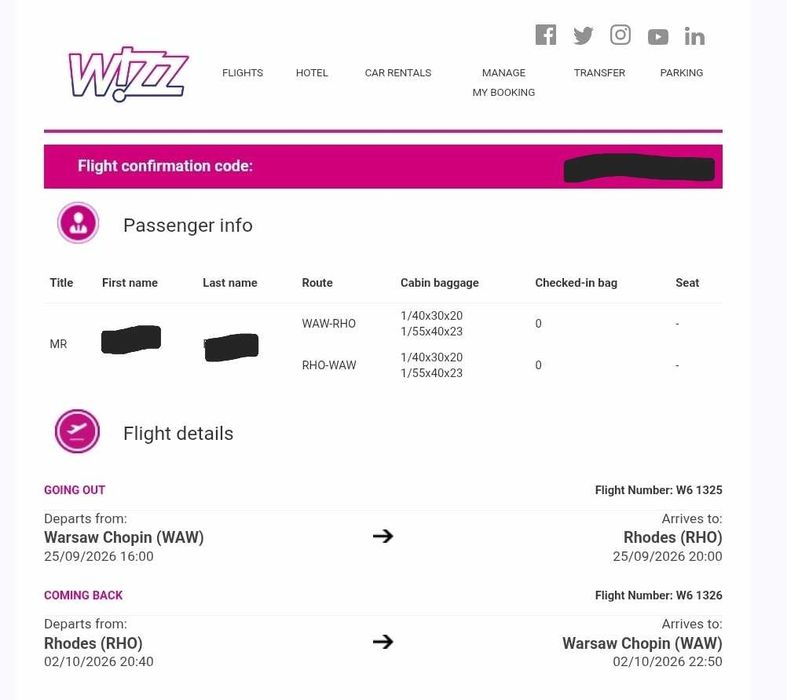 Bilety lotnicze WAW-RHO-WAW