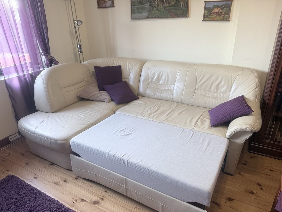 Beżowy skórzany narożnik Etap Sofa