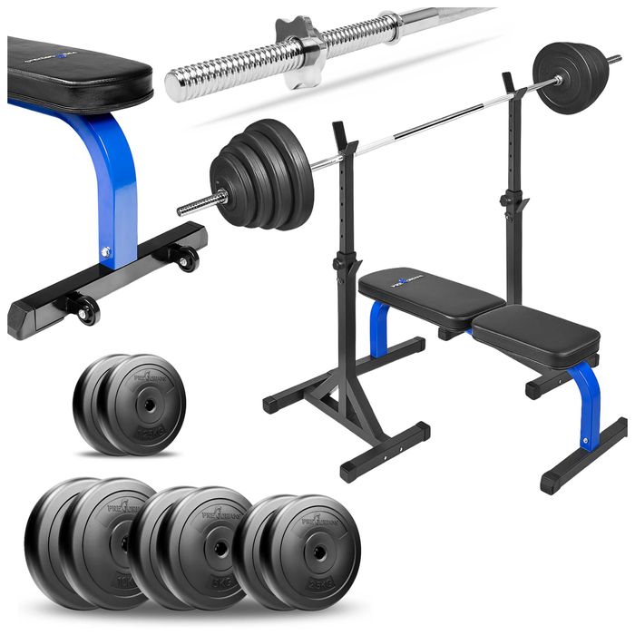 Zestaw do ćwiczeń 71kg z ławką treningową gryf prosty 180cm obciążenia