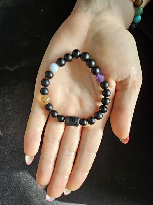 Skorpion zodiak bransoletka na co dzień czarny agat minerały kwarc