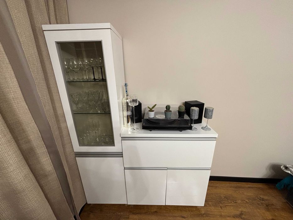 Witryna szeroka + witryna wąska + barek | biały gablota komplet 3 szt.