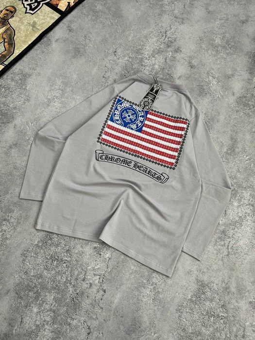 Сірий Лонгслів Chrome Hearts з бірками (Хром Хартс)