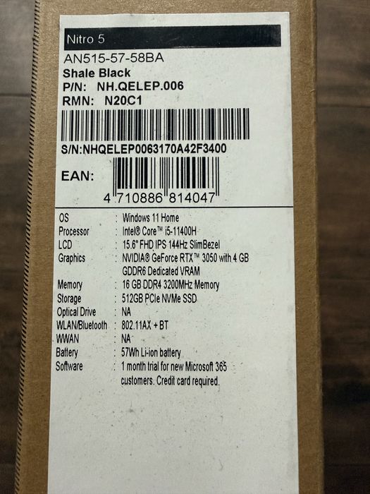 Laptop Gamingowy Acer Nitro 5 AN515 144Hz RTX  3050 I5-11400H