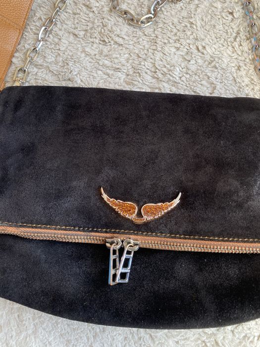 Zadig & Voltaire Rocky Bag - Black Leather & Suede with Orange Handle