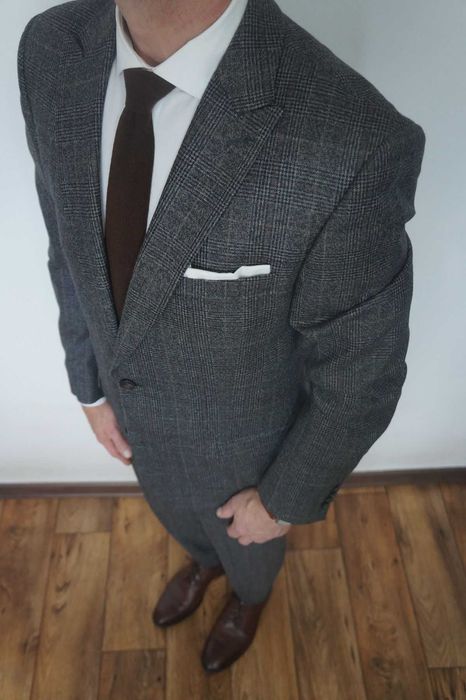 Garnitur męski Bytom szary grafit krata zignone 100% wełna elegancki 182/100/88