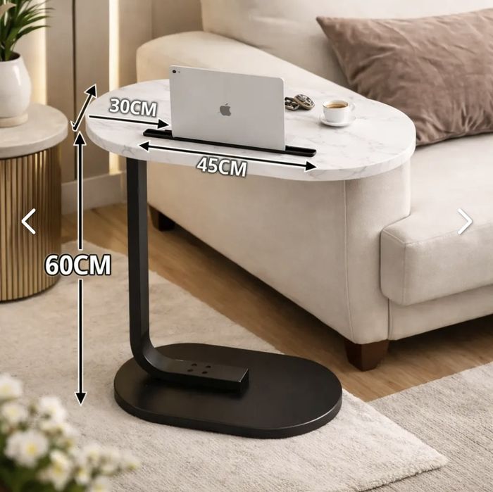 Приліжковий столик з дерев'яною марумровою стільницеюта підставкою під