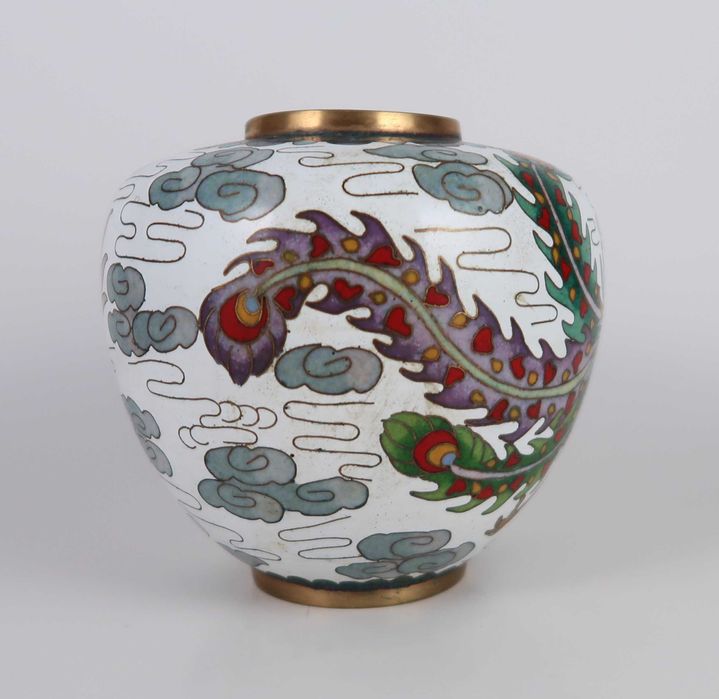 Pote sem tampa cloisonné antigo - Fênix e Dragão
