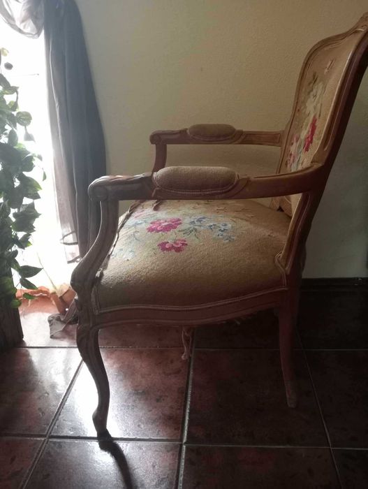 Bergères / 2 cadeirões antigos estilo Louis XV, do séc. XIX