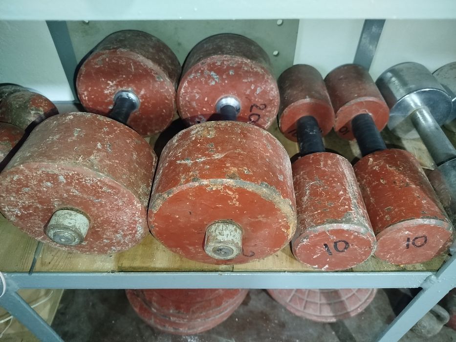 Блины для штанги 55 мм. 25 кг, 15 кг, 10 кг и 5 кг. И гантели 10,20 кг