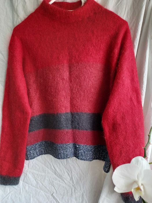 Wełniany czerwono-szary Sweter Merino Wool marki Diverse rozmiar M