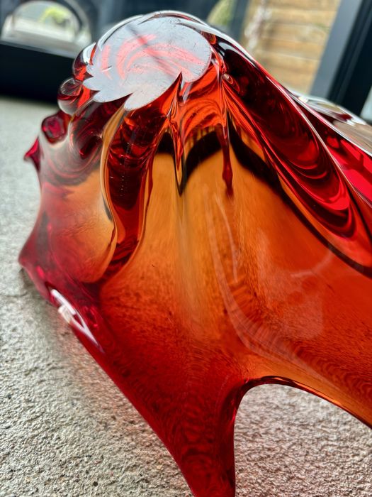 Wielka Uranowa Patera Murano Mandruzatto Włochy 1950te Flavio Poli Top