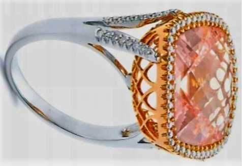 Srebro- Różowe Złoto 14k. Pierścionek z Morganitem r.17