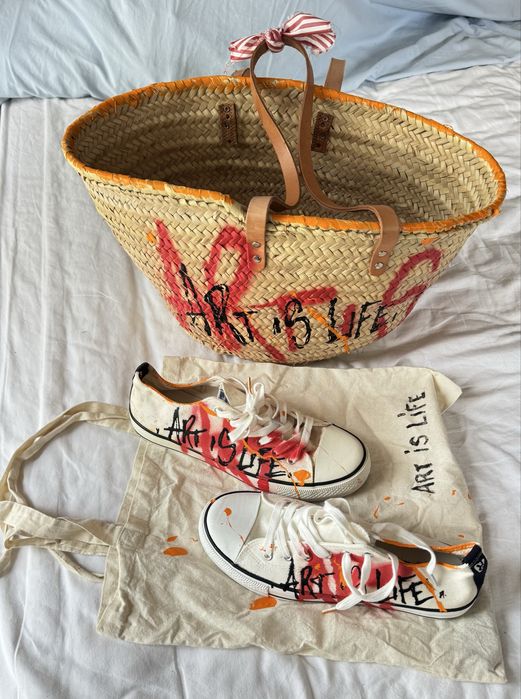 Designer sneakers with matching basket bag - art is life