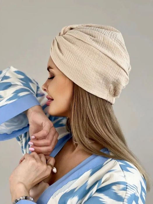 Czapka Turban Muślinowy z bawełny organicznej onkologiczny