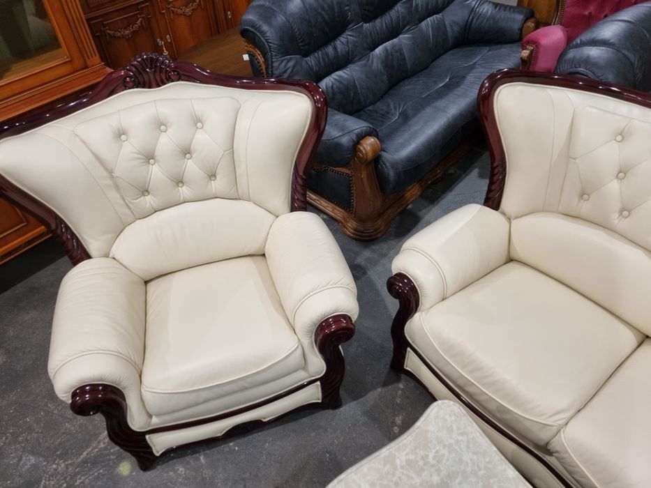 komplet wypoczynkowy ze skóry stolik ława kanapa 2 fotele