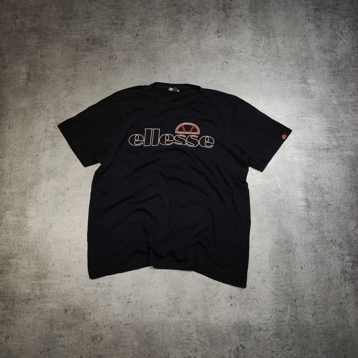 MĘSKA Bawełna Koszulka Ellesse Haftowane Logo Czarna Naszywka Sport