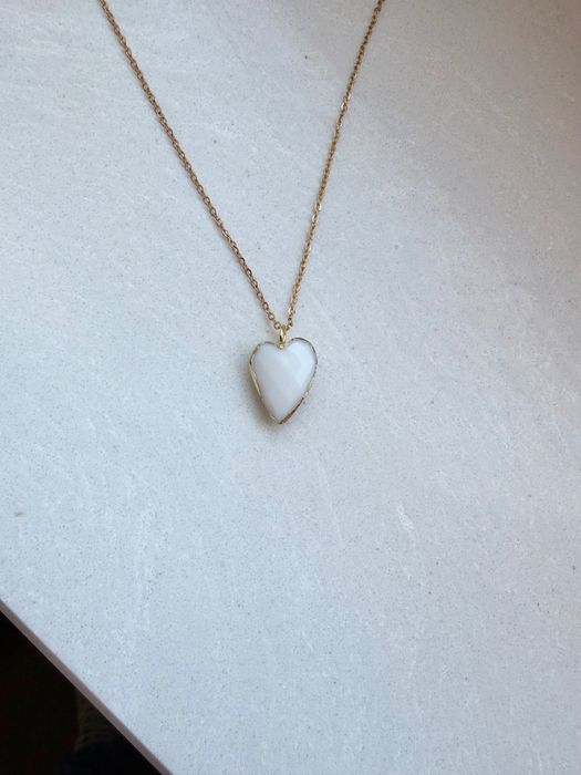 naszyjnik serce biały Agat agatem stal nierdzewna chirurgiczna stali