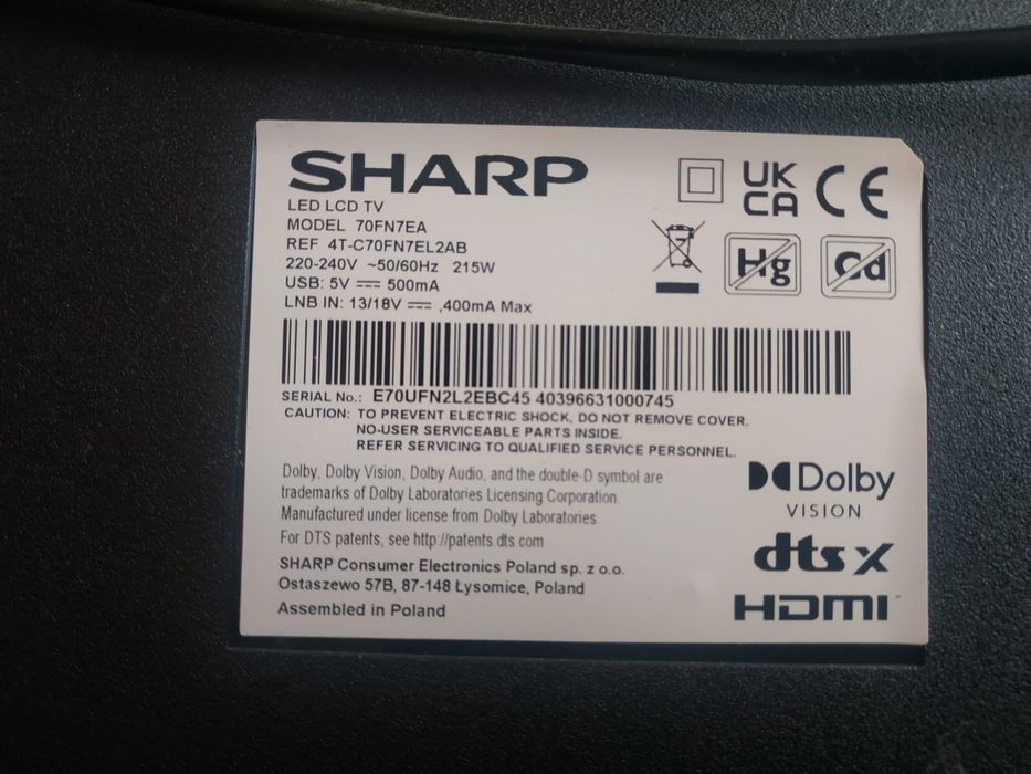 TV SHARP LED 70FN7EA 4K 70 cali